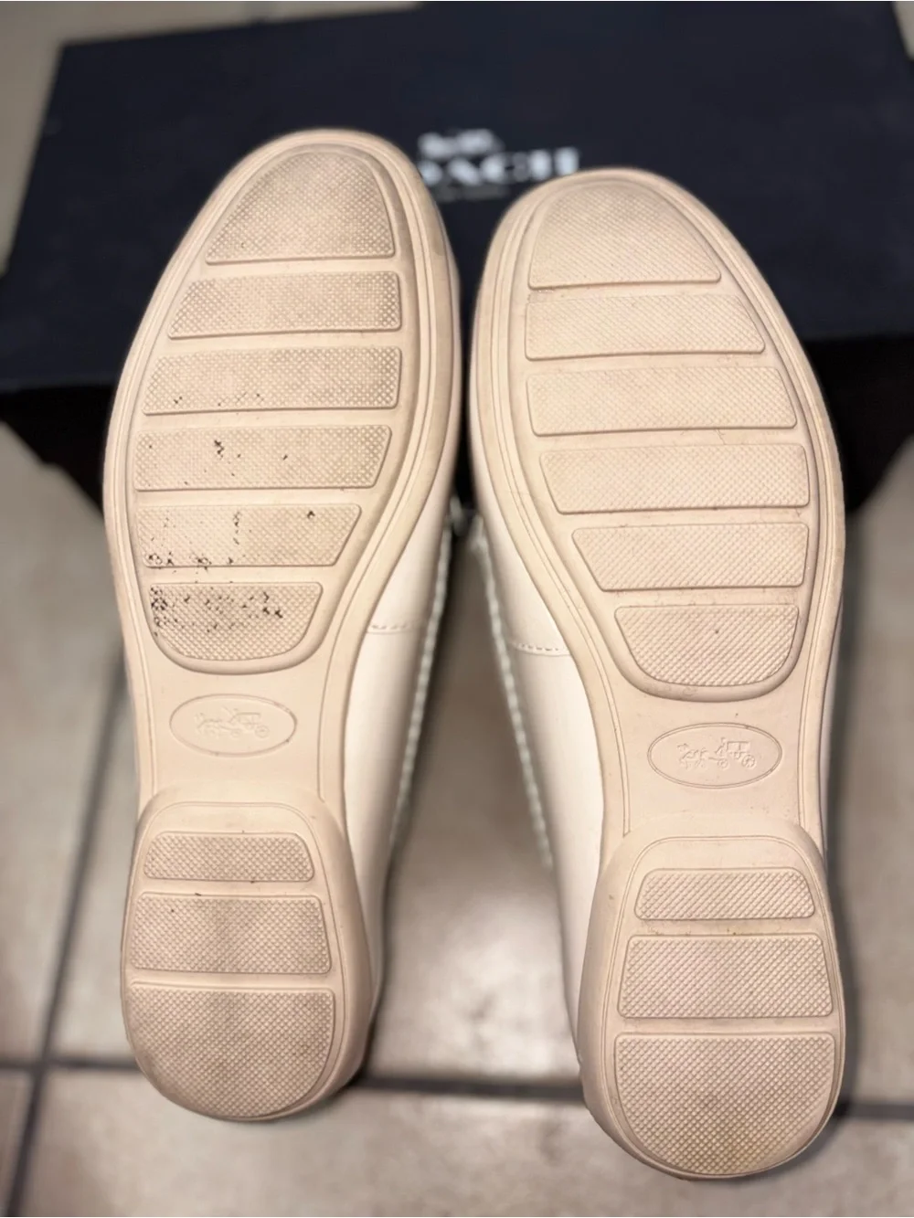 COACH Cream Patent Leather Penny Loafers
